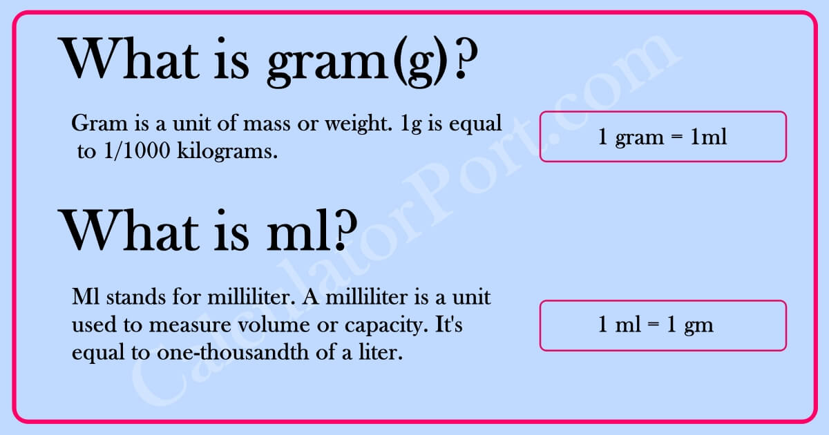 ml to g converter Easy to convert CalculatorPort