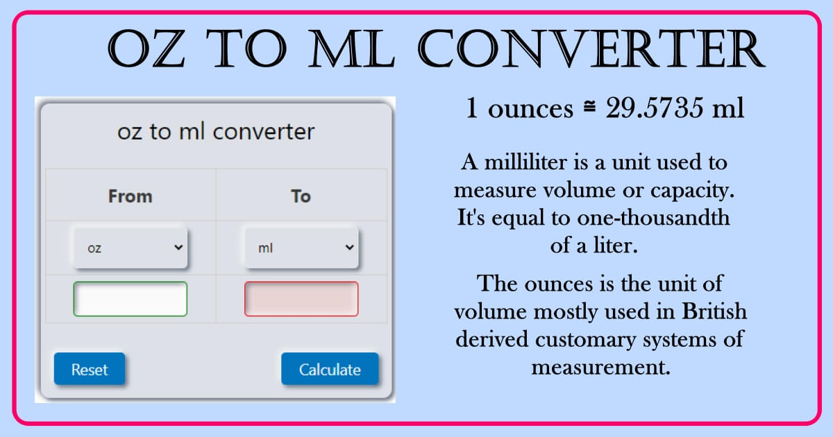 oz to ml converter | Easy to convert - CalculatorPort